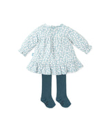 TUTTO PICCOLO - Baby Girl Green Printed Dress with Tights