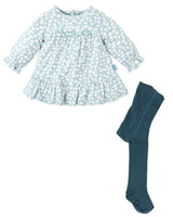 TUTTO PICCOLO - Baby Girl Green Printed Dress with Tights