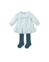 TUTTO PICCOLO - Baby Girl Green Printed Dress with Tights